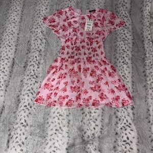 Zara Floral Pink and Red Dress. Size small. New with tags. Sheer and stretchy.